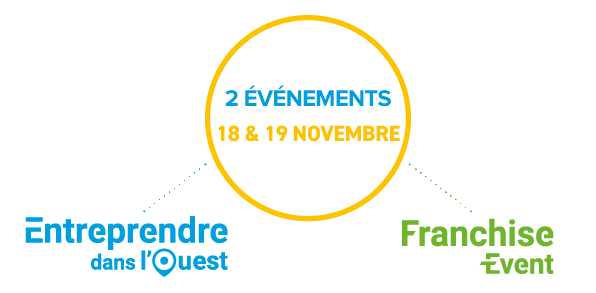 illustration représentant les 2 événements des 18 et 19 novembre 2024 au Parc Expo de Rennes Entreprendre dans l'Ouest et Franchise Event