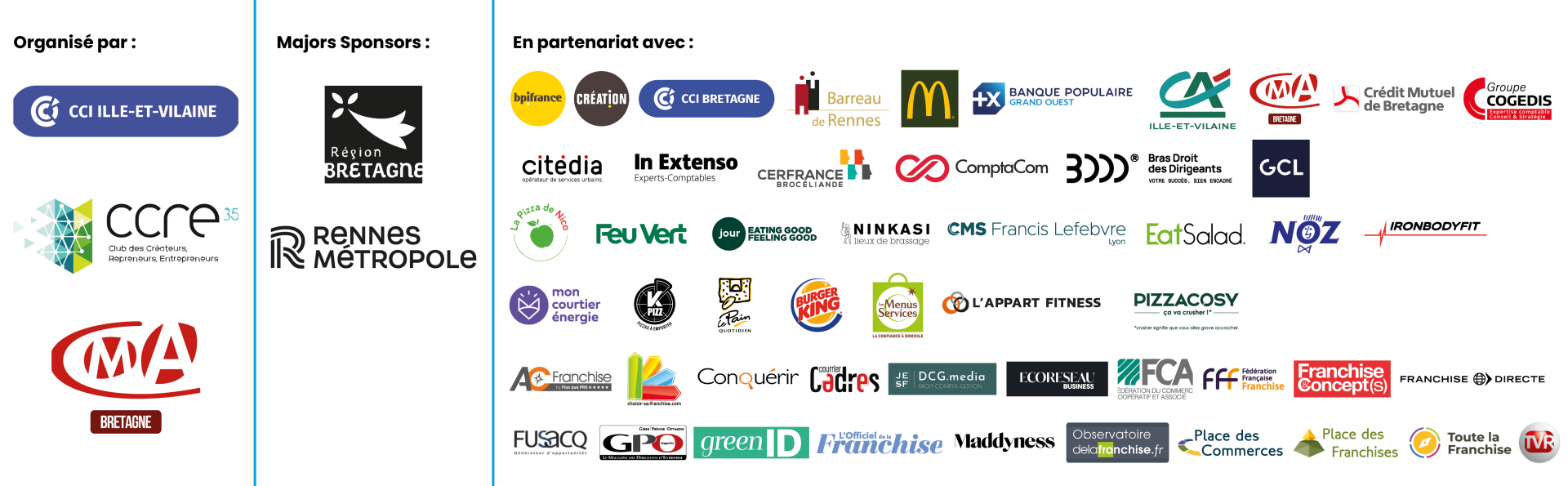 logo des partenaires du salon entreprendre dans l'ouest au Parc Expo de Rennes les 6 et 7 novembre 2023